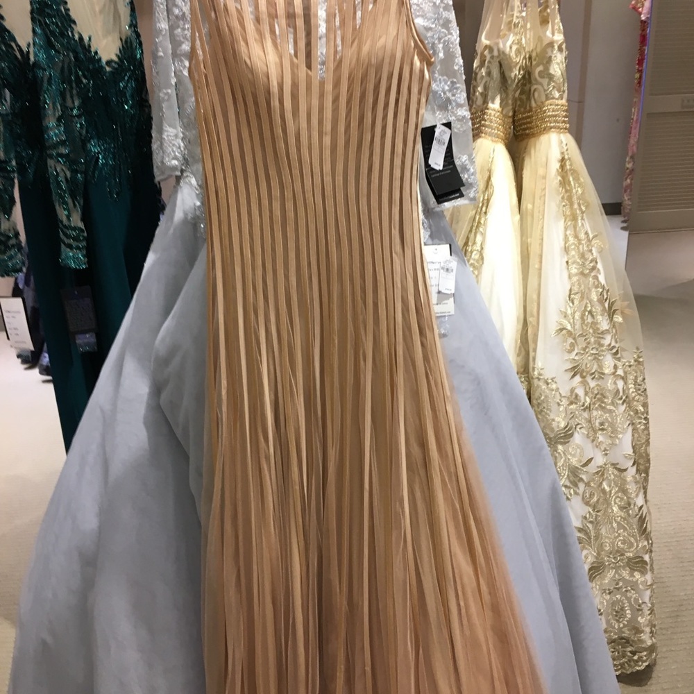 Sleeveless Gold Pleated Evening Gown